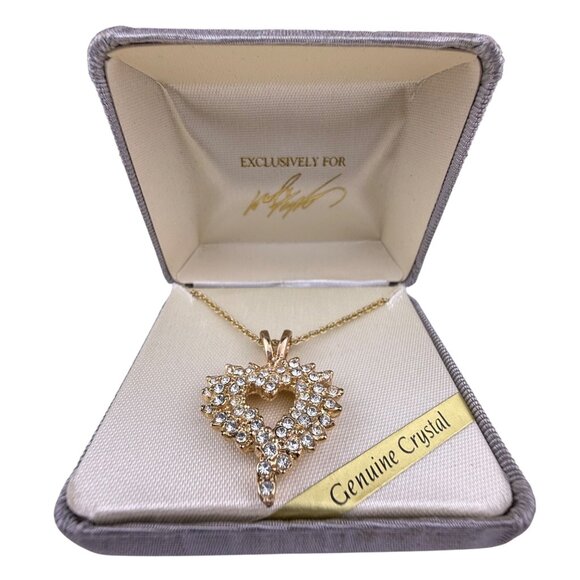 Genuine Crystal Gold Tone Heart Pendant Necklace Chain Elegant RC CN Marked - Picture 1 of 6